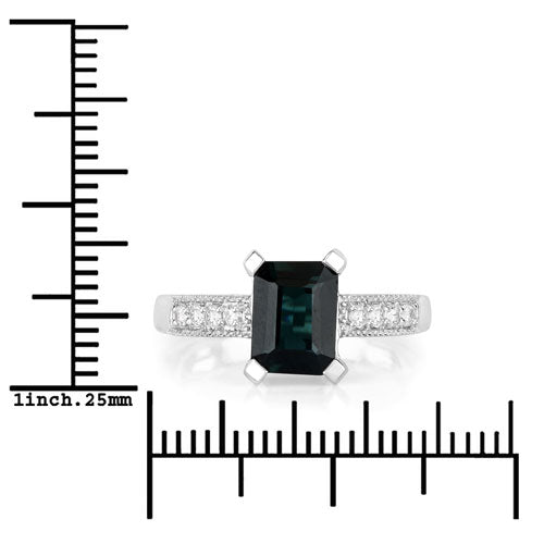 1.91 Carat Genuine Green Tourmaline and White Diamond 14K White Gold Ring on sale at MyriadMart
