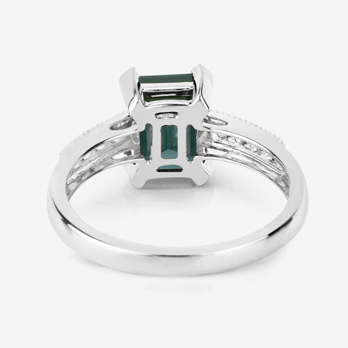 1.91 Carat Genuine Green Tourmaline and White Diamond 14K White Gold Ring on sale at MyriadMart