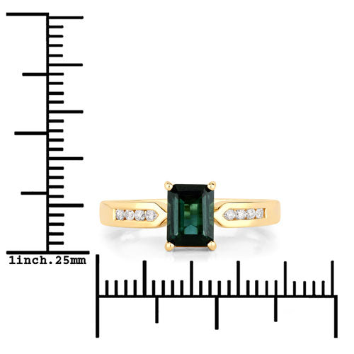 1.19 Carat Genuine Green Tourmaline and White Diamond 14K Yellow Gold Ring on sale at MyriadMart