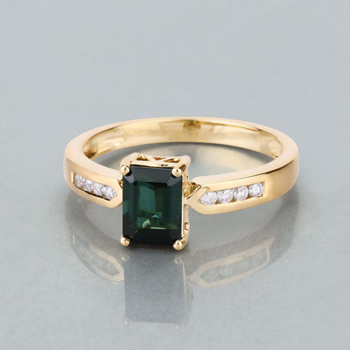 1.19 Carat Genuine Green Tourmaline and White Diamond 14K Yellow Gold Ring on sale at MyriadMart