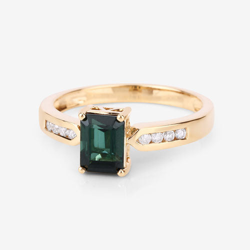 1.19 Carat Genuine Green Tourmaline and White Diamond 14K Yellow Gold Ring on sale at MyriadMart