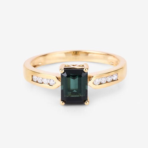1.19 Carat Genuine Green Tourmaline and White Diamond 14K Yellow Gold Ring on sale at MyriadMart