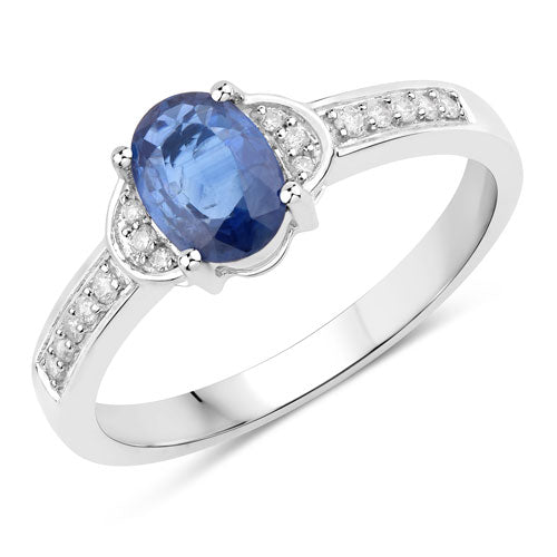 1.05 Carat Genuine Blue Sapphire and White Diamond 10K White Gold Ring on sale at MyriadMart