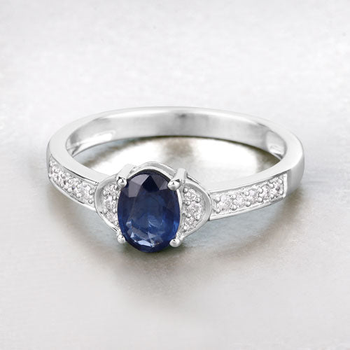 1.05 Carat Genuine Blue Sapphire and White Diamond 10K White Gold Ring on sale at MyriadMart