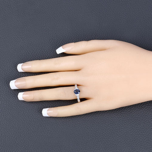 1.05 Carat Genuine Blue Sapphire and White Diamond 10K White Gold Ring on sale at MyriadMart