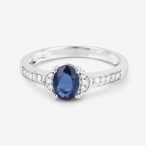 1.05 Carat Genuine Blue Sapphire and White Diamond 10K White Gold Ring on sale at MyriadMart