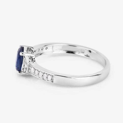 1.05 Carat Genuine Blue Sapphire and White Diamond 10K White Gold Ring on sale at MyriadMart