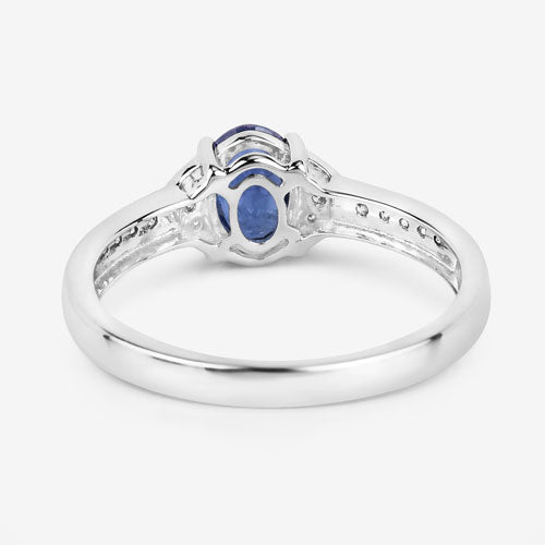 1.05 Carat Genuine Blue Sapphire and White Diamond 10K White Gold Ring on sale at MyriadMart