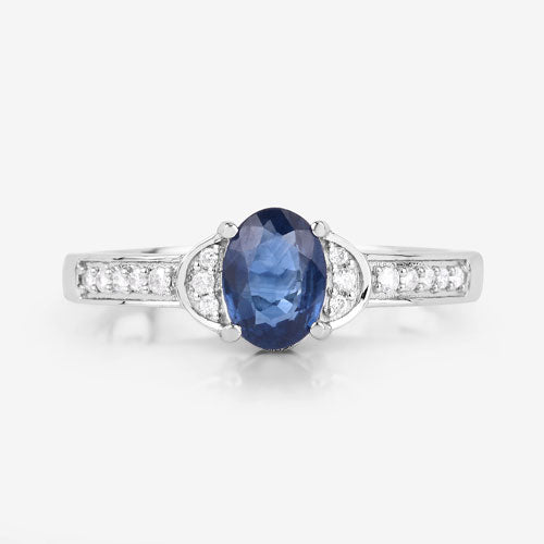 1.05 Carat Genuine Blue Sapphire and White Diamond 10K White Gold Ring on sale at MyriadMart