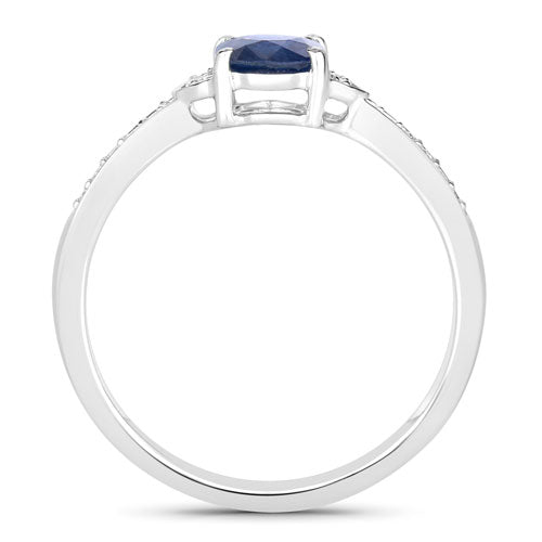 1.05 Carat Genuine Blue Sapphire and White Diamond 10K White Gold Ring on sale at MyriadMart