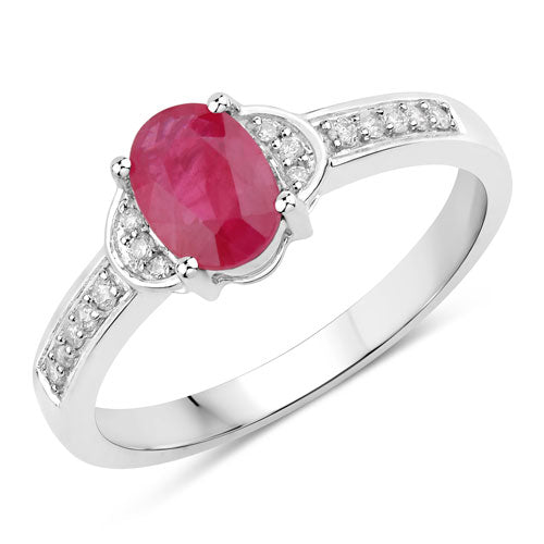 0.95 Carat Genuine Ruby and White Diamond 10K White Gold Ring on sale at MyriadMart