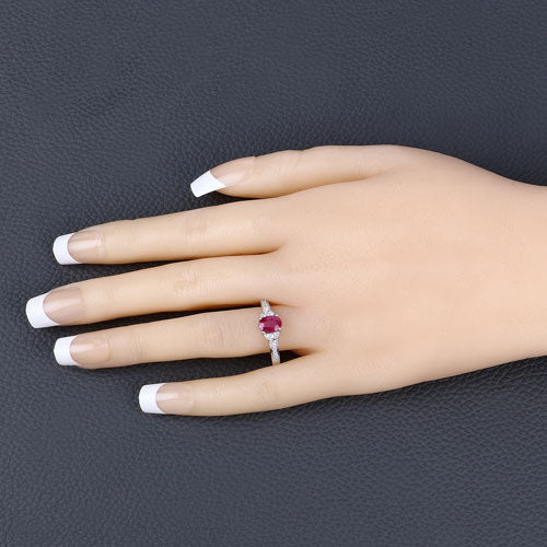 0.95 Carat Genuine Ruby and White Diamond 10K White Gold Ring on sale at MyriadMart