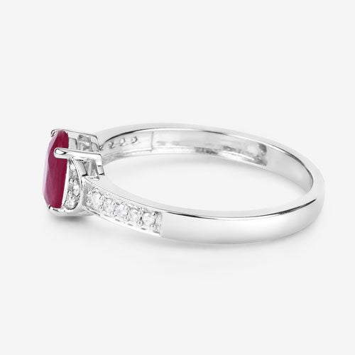 0.95 Carat Genuine Ruby and White Diamond 10K White Gold Ring on sale at MyriadMart