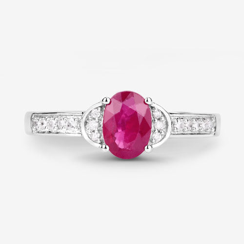 0.95 Carat Genuine Ruby and White Diamond 10K White Gold Ring on sale at MyriadMart