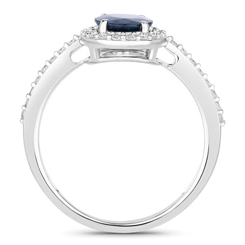 1.82 Carat Genuine Blue Sapphire and White Diamond 14K White Gold Ring on sale at MyriadMart
