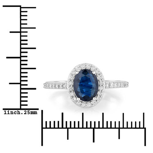 1.82 Carat Genuine Blue Sapphire and White Diamond 14K White Gold Ring on sale at MyriadMart
