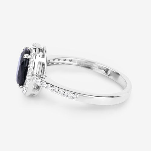 1.82 Carat Genuine Blue Sapphire and White Diamond 14K White Gold Ring on sale at MyriadMart