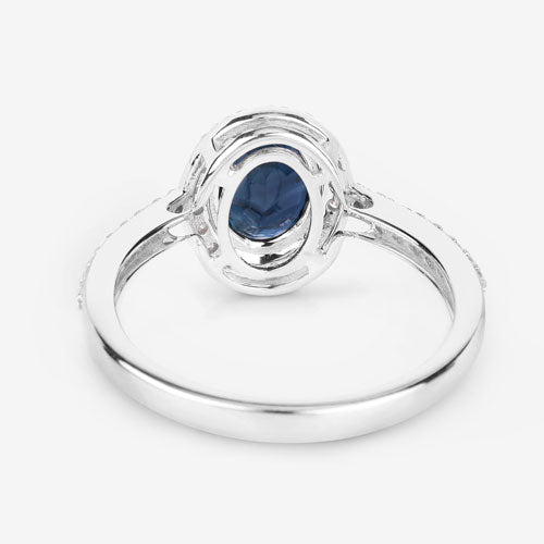 1.82 Carat Genuine Blue Sapphire and White Diamond 14K White Gold Ring on sale at MyriadMart