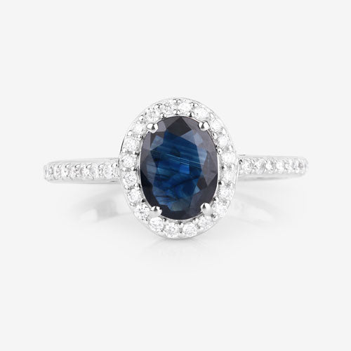 1.82 Carat Genuine Blue Sapphire and White Diamond 14K White Gold Ring on sale at MyriadMart