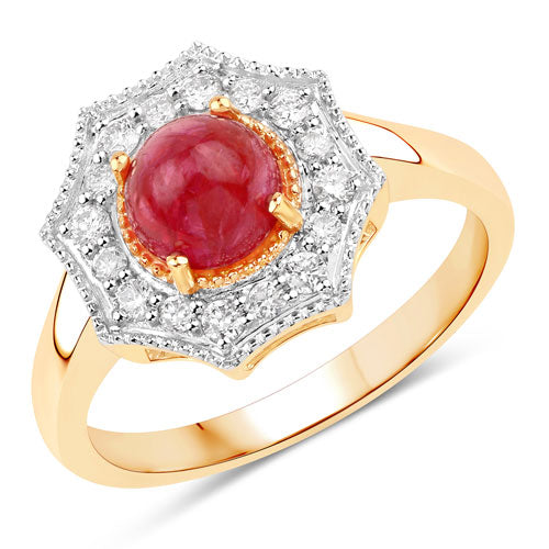 2.01 Carat Genuine Ruby and White Diamond 14K Yellow Gold Ring on sale at MyriadMart