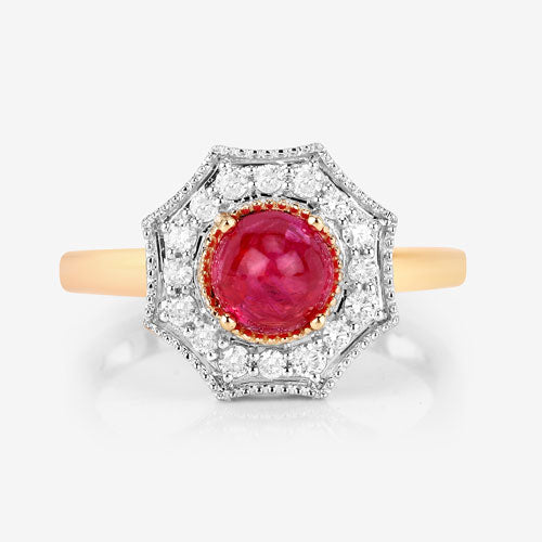 2.01 Carat Genuine Ruby and White Diamond 14K Yellow Gold Ring on sale at MyriadMart