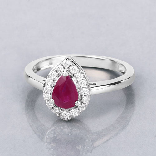 0.92 Carat Genuine Ruby and White Diamond 14K White Gold Ring on sale at MyriadMart