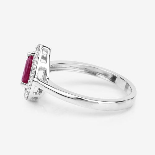 0.92 Carat Genuine Ruby and White Diamond 14K White Gold Ring on sale at MyriadMart