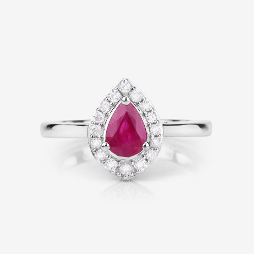 0.92 Carat Genuine Ruby and White Diamond 14K White Gold Ring on sale at MyriadMart