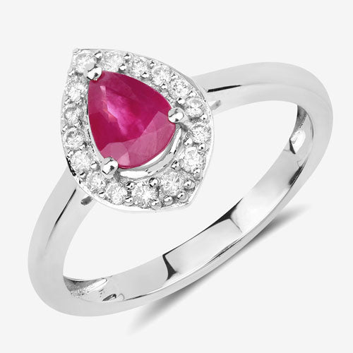 0.92 Carat Genuine Ruby and White Diamond 14K White Gold Ring on sale at MyriadMart