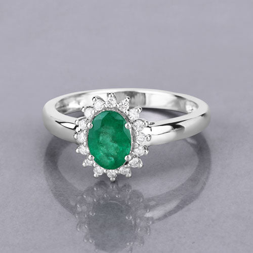 0.86 Carat Genuine Zambian Emerald and White Diamond 14K White Gold Ring on sale at MyriadMart
