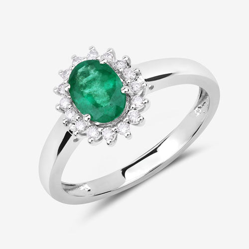 0.86 Carat Genuine Zambian Emerald and White Diamond 14K White Gold Ring on sale at MyriadMart