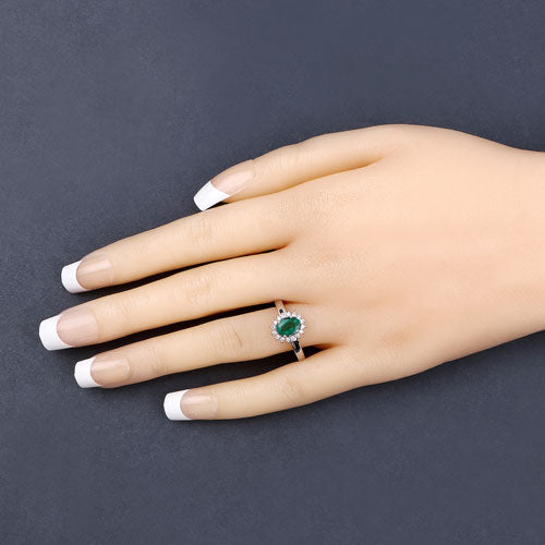 0.86 Carat Genuine Zambian Emerald and White Diamond 14K White Gold Ring on sale at MyriadMart