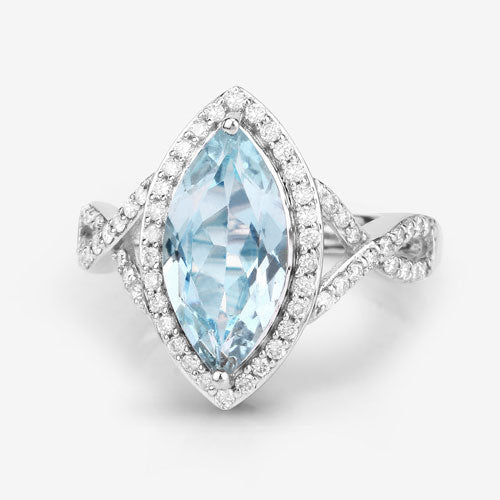 2.24 Carat Genuine Aquamarine and White Diamond 14K White Gold Ring on sale at MyriadMart