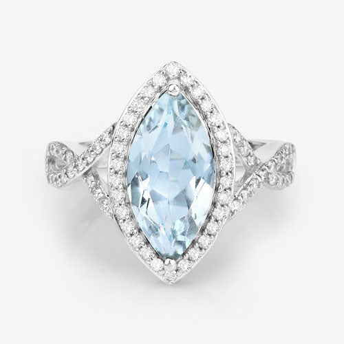 2.24 Carat Genuine Aquamarine and White Diamond 14K White Gold Ring on sale at MyriadMart