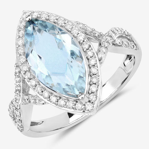 2.24 Carat Genuine Aquamarine and White Diamond 14K White Gold Ring on sale at MyriadMart
