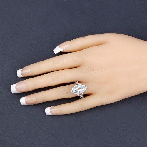 2.24 Carat Genuine Aquamarine and White Diamond 14K White Gold Ring on sale at MyriadMart