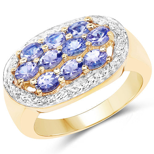 14K Yellow Gold Plated 1.70 Carat Genuine Tanzanite .925 Sterling Silver Ring on sale at MyriadMart