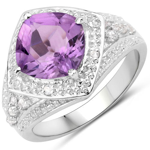 2.82 Carat Genuine Amethyst and White Topaz .925 Sterling Silver Ring on sale at MyriadMart