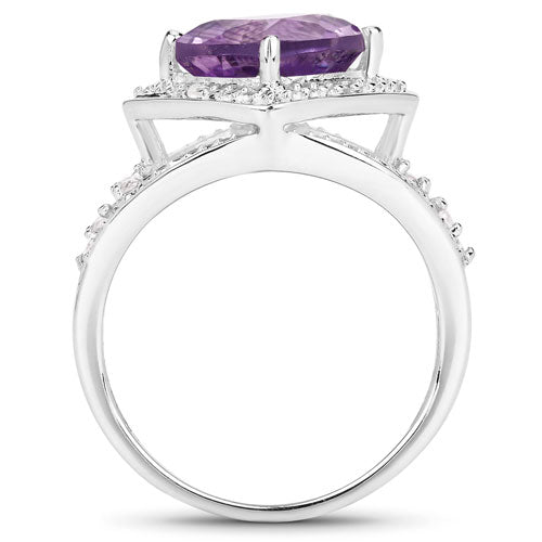 2.82 Carat Genuine Amethyst and White Topaz .925 Sterling Silver Ring on sale at MyriadMart