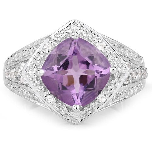 2.82 Carat Genuine Amethyst and White Topaz .925 Sterling Silver Ring on sale at MyriadMart