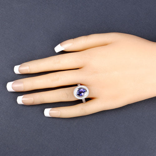 2.94 Carat Genuine Tanzanite and White Diamond 14K White Gold Ring on sale at MyriadMart