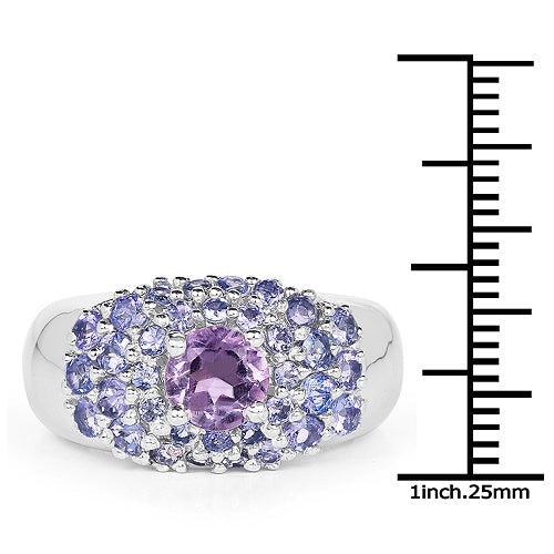 2.43 Carat Genuine Amethyst and Tanzanite .925 Sterling Silver Ring on sale at MyriadMart