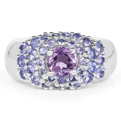 2.43 Carat Genuine Amethyst and Tanzanite .925 Sterling Silver Ring on sale at MyriadMart