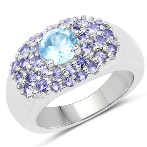 2.78 Carat Genuine Blue Topaz and Tanzanite .925 Sterling Silver Ring on sale at MyriadMart