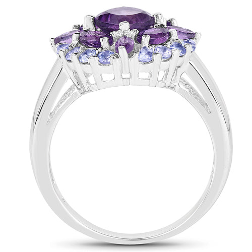 2.19 Carat Genuine Amethyst and Tanzanite .925 Sterling Silver Ring on sale at MyriadMart