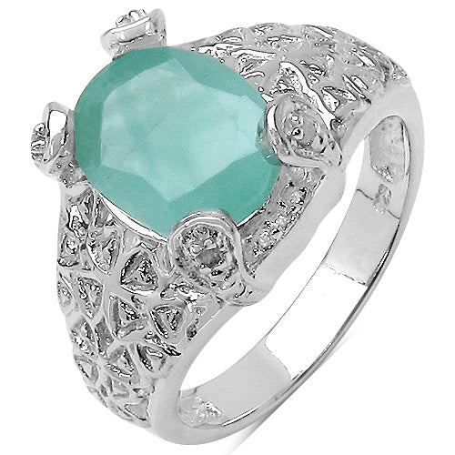 2.52 Carat Genuine Emerald & White Topaz .925 Sterling Silver Ring on sale at MyriadMart