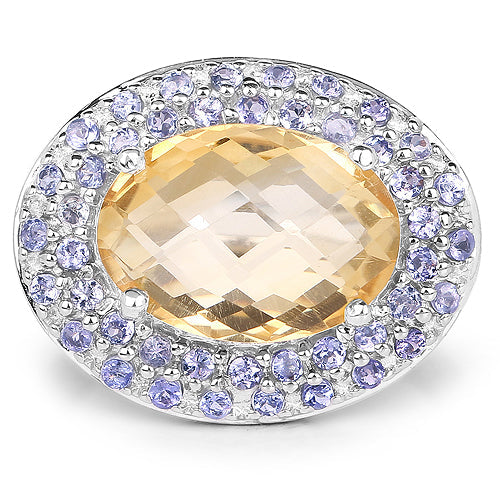 5.78 Carat Genuine Citrine and Tanzanite .925 Sterling Silver Ring on sale at MyriadMart