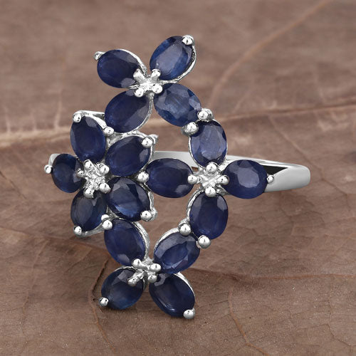 3.40 Carat Genuine Blue Sapphire .925 Sterling Silver Ring on sale at MyriadMart