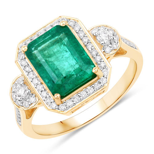 IGI Certified 2.87 Carat Genuine Zambian Emerald and White Diamond 14K Yellow Gold Ring on sale at MyriadMart