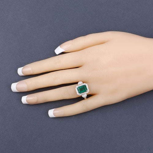 IGI Certified 2.87 Carat Genuine Zambian Emerald and White Diamond 14K Yellow Gold Ring on sale at MyriadMart